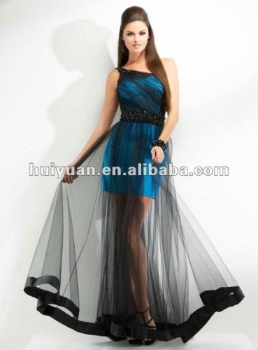 blue with black organza short cocktail dress