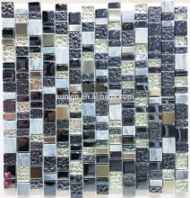 Electroplating black color glass mix stone mix stainless steel mosaic batroom tile