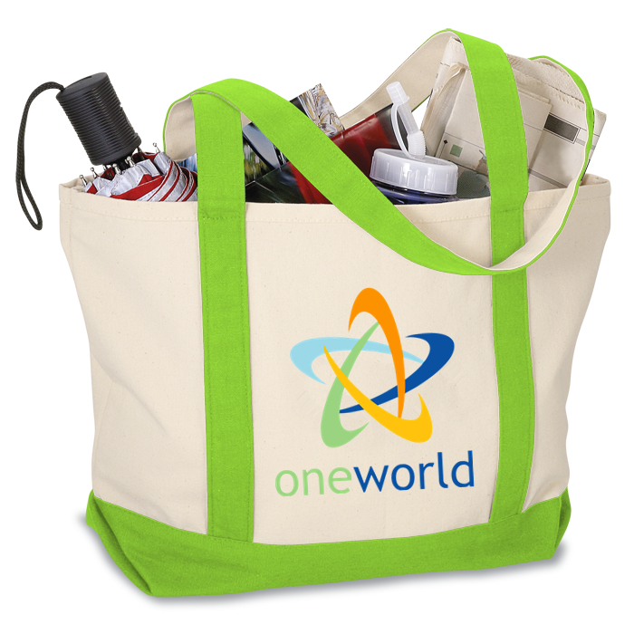 12 OZ Canvas Durable Eco Two-Tone Accent Gusseted Printed Boat Tote Bag With Reinforced Handles