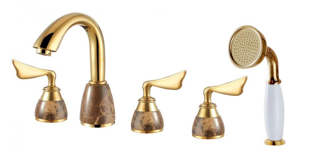 황금 5 조각 구멍 목욕 샤워 룸 탱크 룸 냉온 혼합 표면 세면대 수도꼭지