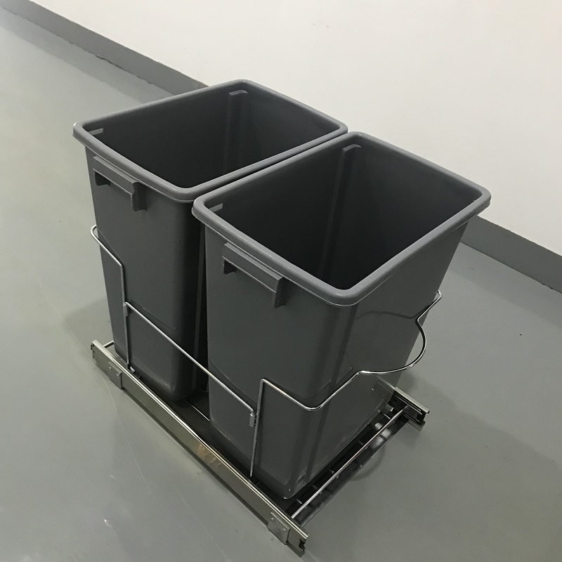 Built-in Tarik Keluar Kabinet Dapur Modern Sampah Double 2*35L Bin Limbah Plastik