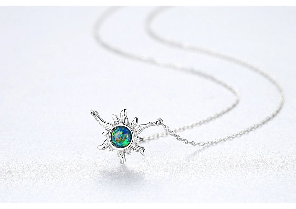 Sun Shape 925 Sterling Silver Vintage Opal Pendant Necklace