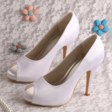 Peep Toe White Satin Shoes for Wedding