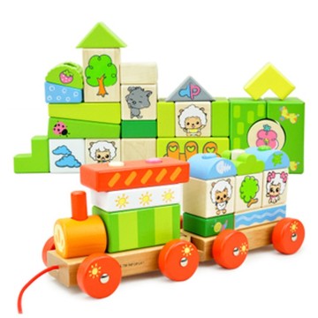 50 pcs wooden cartoon animal wooden train toy train set,Educational combinations train toy,Wood vehicle train