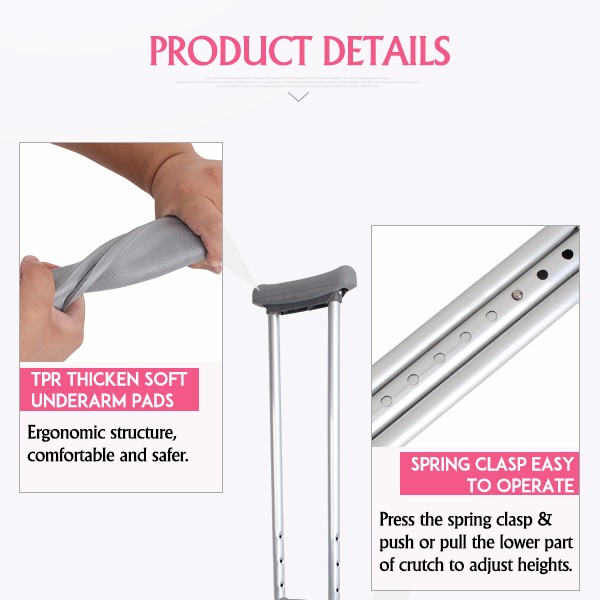 Folding lightweight stainless disabled under arm crutches