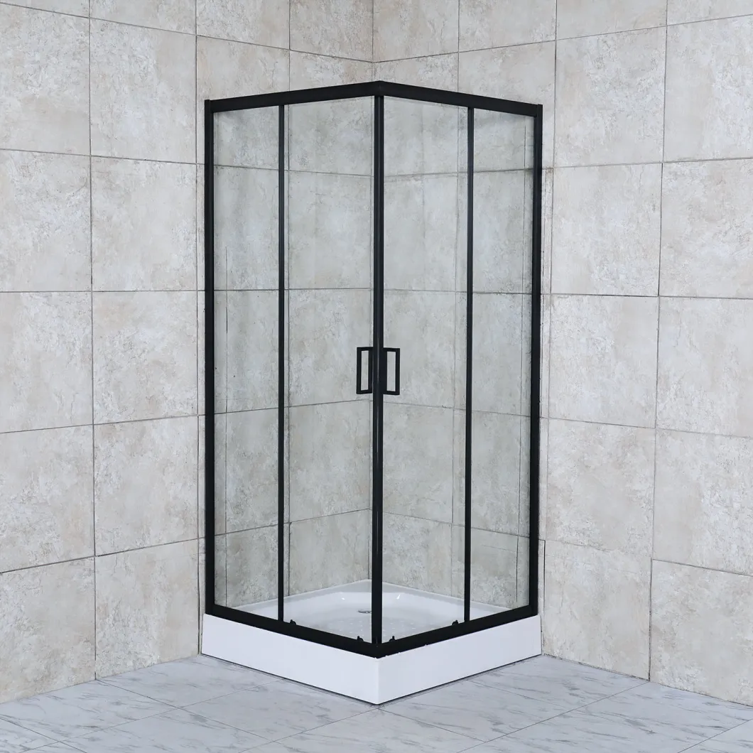 Modern Simple Design Sliding Black Frame Square Shower Room Bathroom Door