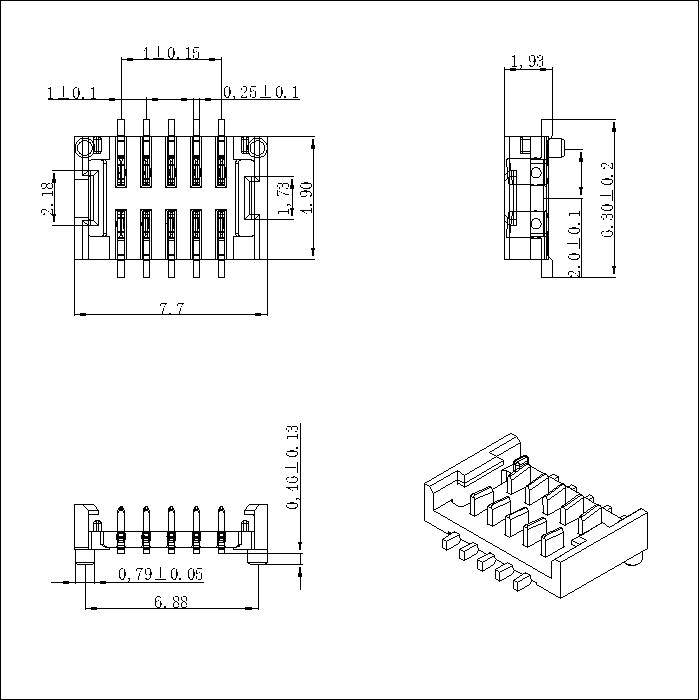 1.0mm Board to Board Male Connector Mating Height=2.0mm BB1.0M-XXXX02