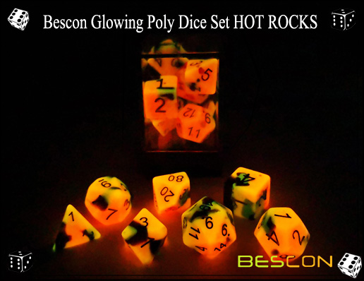 Bescon Glowing Poly Dice Set ROCAS CALIENTES-5 Bescon Glowing Poly Dice Set HOT ROCKS-5