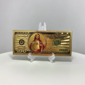 Fast Delivery: 100 USD Banknote Fully Gold Foiled with Metal Religious Jesus Image