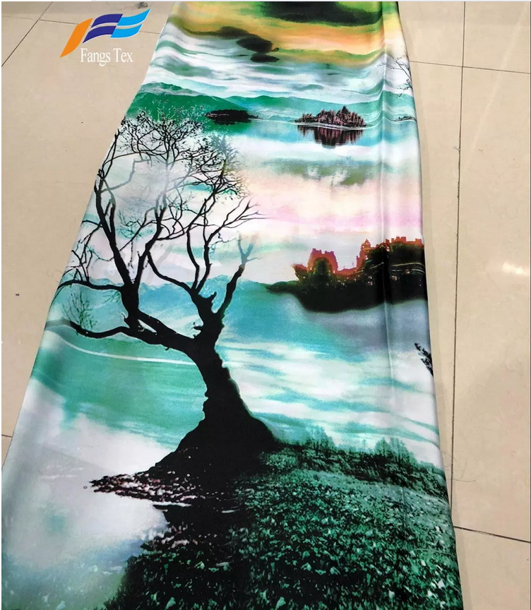 Elegant Polyester Printed Textiles Abaya Dress Satin Fabric