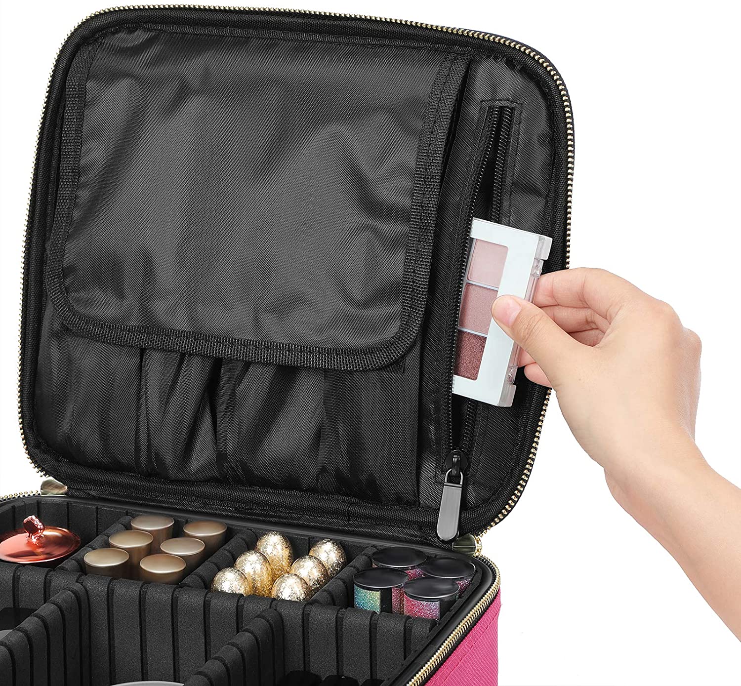 Cosmetic Bags Travel Makeup Train Case with Adjustable Dividers Cosmetic cases with Hard Shell Exterior Storage Organizer Rose