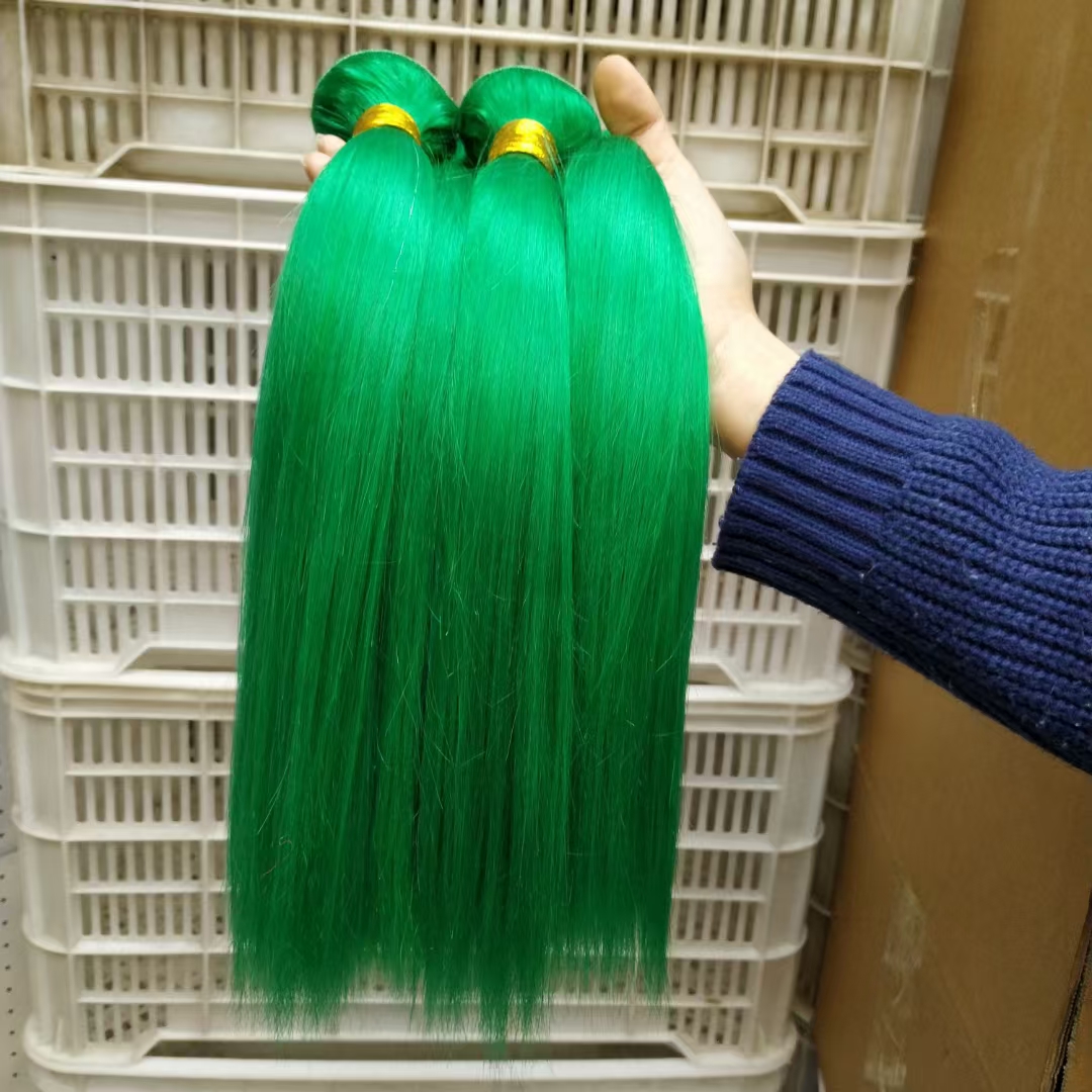 Factory Direct Price 10A Indian Green Color Brazilian Straight Human Hair Bundles Cuticle Align Virgin Human Hair Extension