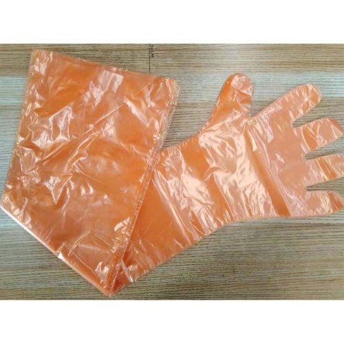 Guantes veterinarios naranjas de brazo largo desechables PE