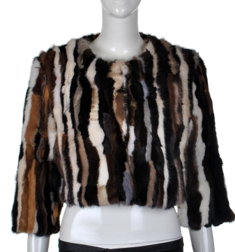 YR388 New Style 3/4 Sleeve Patchwork Genuine Mink Fur Jacket/ Colorful Mink Fur Coat