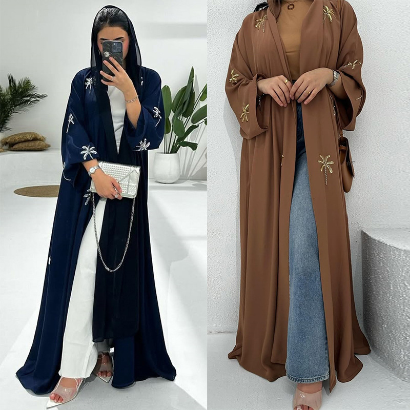 ژاکت کش باف پشمی باز با پولک دوزی (2) Sequin Embroidered Open Abaya Cardigan