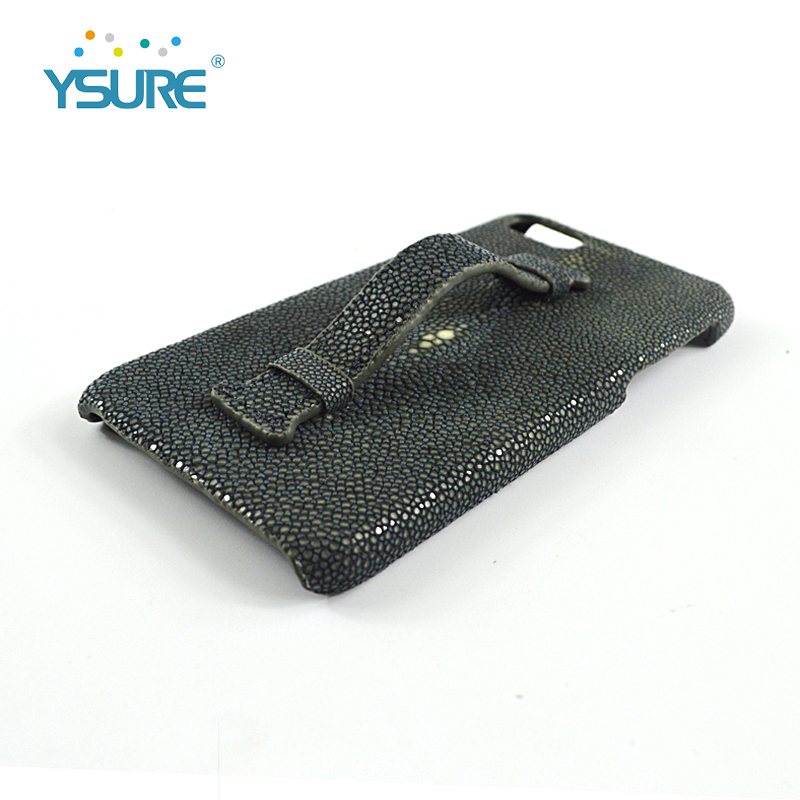 Custom business Genuine Leather Big Size Hand held stingray skin phone case