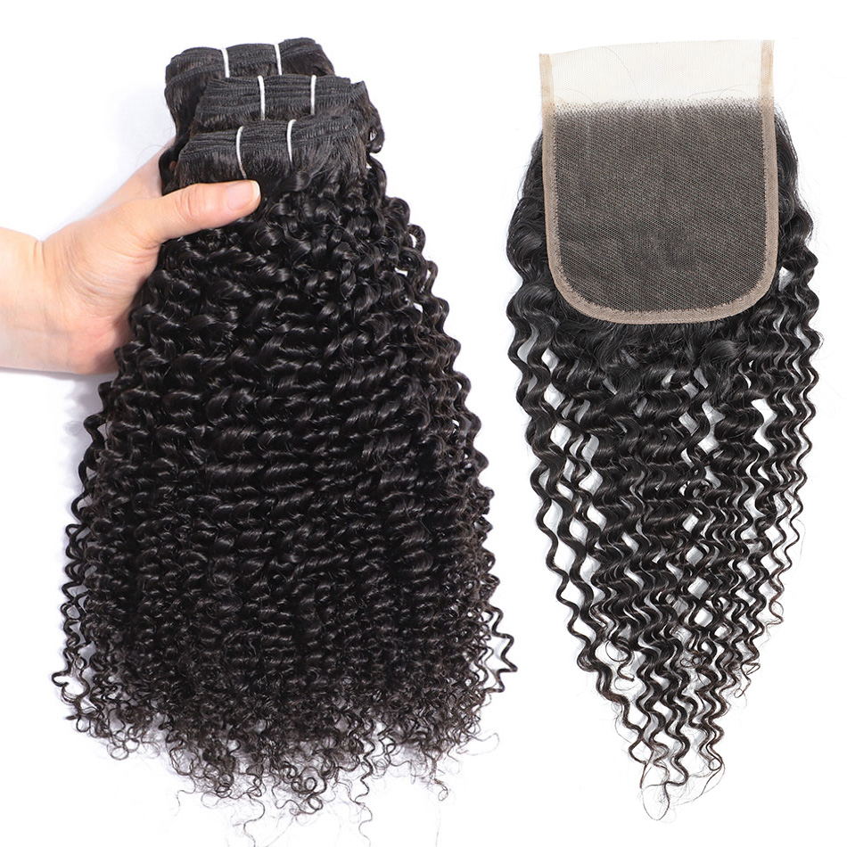 8A Grade Virgin Peruvian Kinky Curly Human Hair Bundles And Pre Plucked Swiss Lace Frontal Closure Free Part