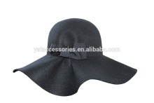 Women black color 100% wool felt floppy hat, fashion hat with bow
