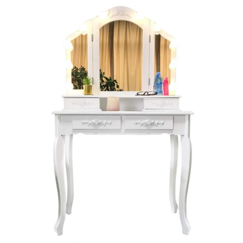 Vanity Makeup Table Set with Beveled LED Mirror