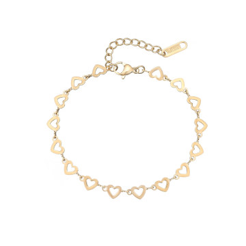 Wholesale New Fashion Stainless Steel 18K Gold Plated Dainty Heart Link Bracelet