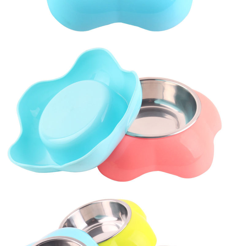 Pet Flower-shaped Dual-use 2-in-1 Pet Stainless Steel Plastic Pet Bowl