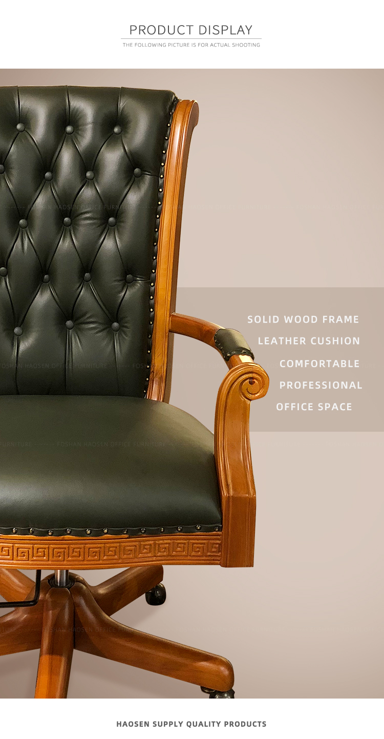 K265 Classic design Government chairman Business use High back leather swivel lift Solid wood office chair