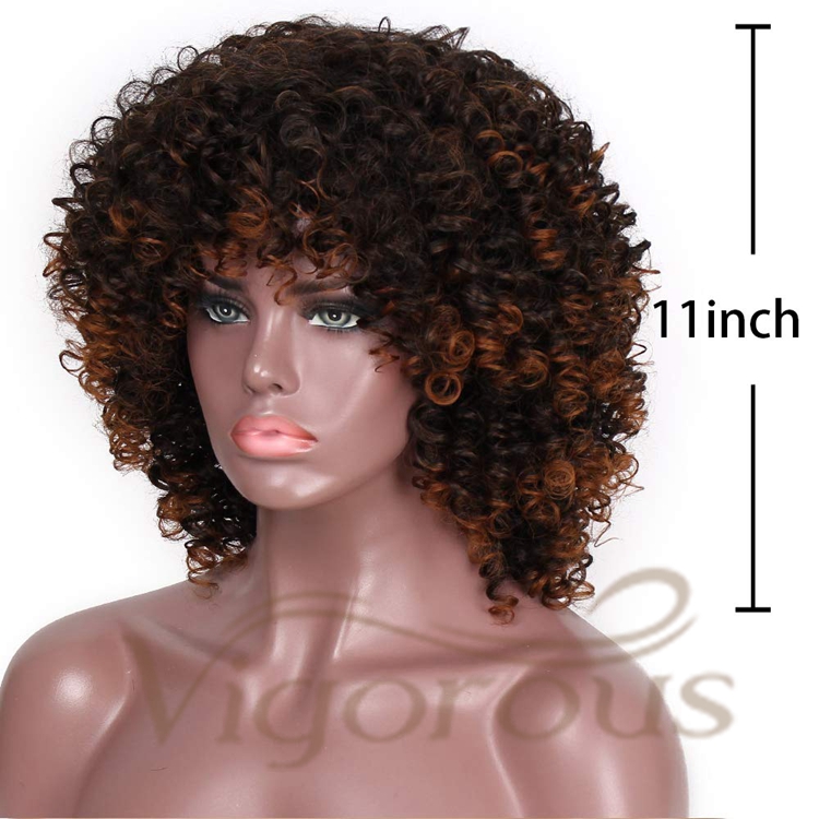 Vigorous Best Selling Supplier Short Bob Kinky Curly Afro Fluffy Ombre Brown Machine Made For Black Women Synthetic Hair Wigs