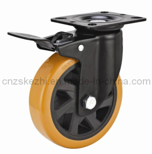 Mh4 Med-Heavy Duty Brake Type Double Ball Bearing Black PU Wheel Caster