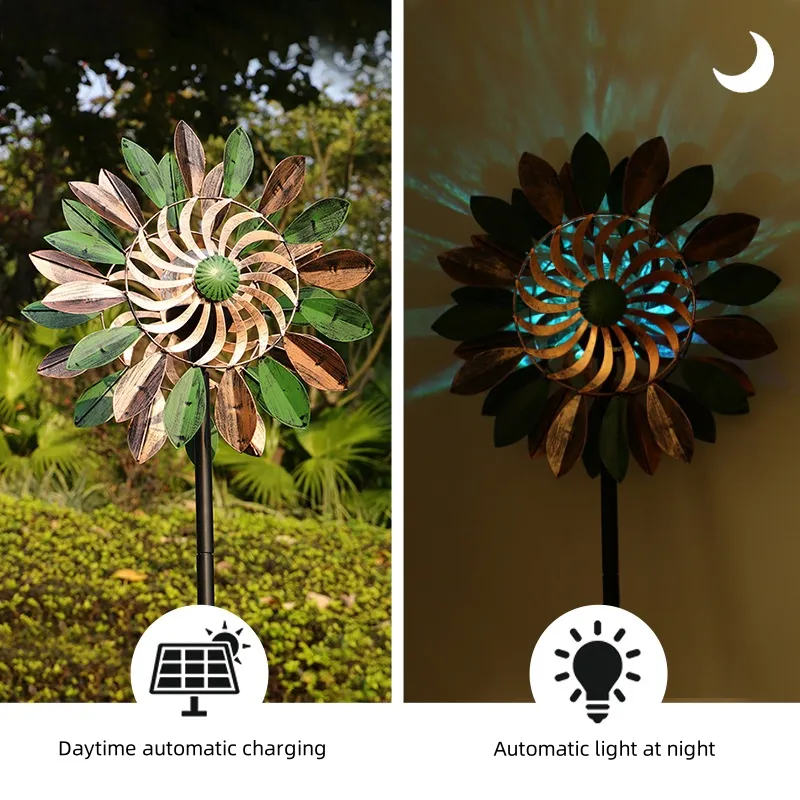 Colorful Solar Wind Spinner Outdoor Metal for Garden Decor Lamp