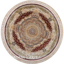 8.2'x8.2' Round Tabriz Persian Silk Rug Handmade