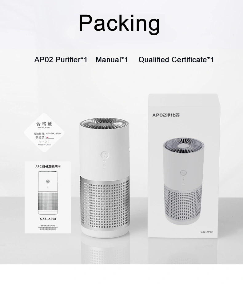 2020 New Arrivals Pm2.5 Smoke Air Cleaner Room Office Car Ionizer Ions Ture HEPA Carbon Filter Portable Mini USB Air Purifier