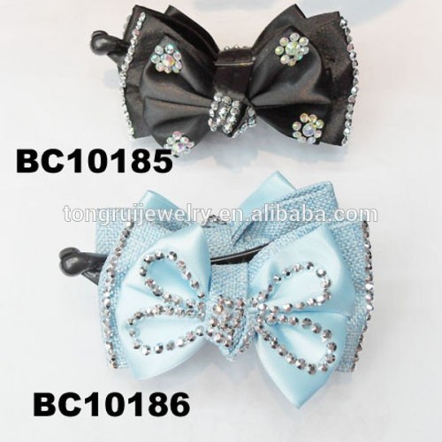 fashion fabric hair bow banana clip with stones