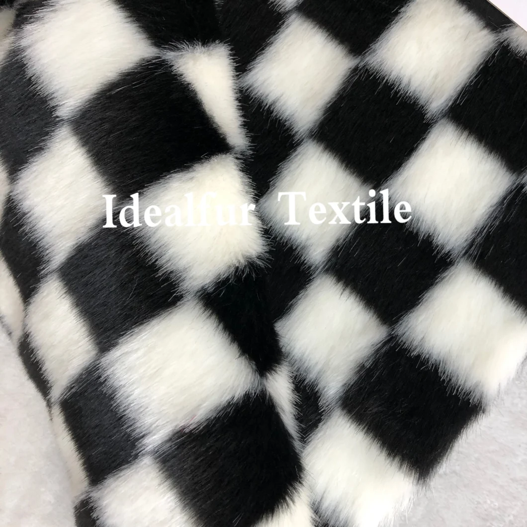 Black White Jacquard Short Pile Artificial Raccoon Fur