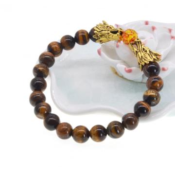 Men Dragon Beads Tiger's Eye Charms Stretch Bracelet