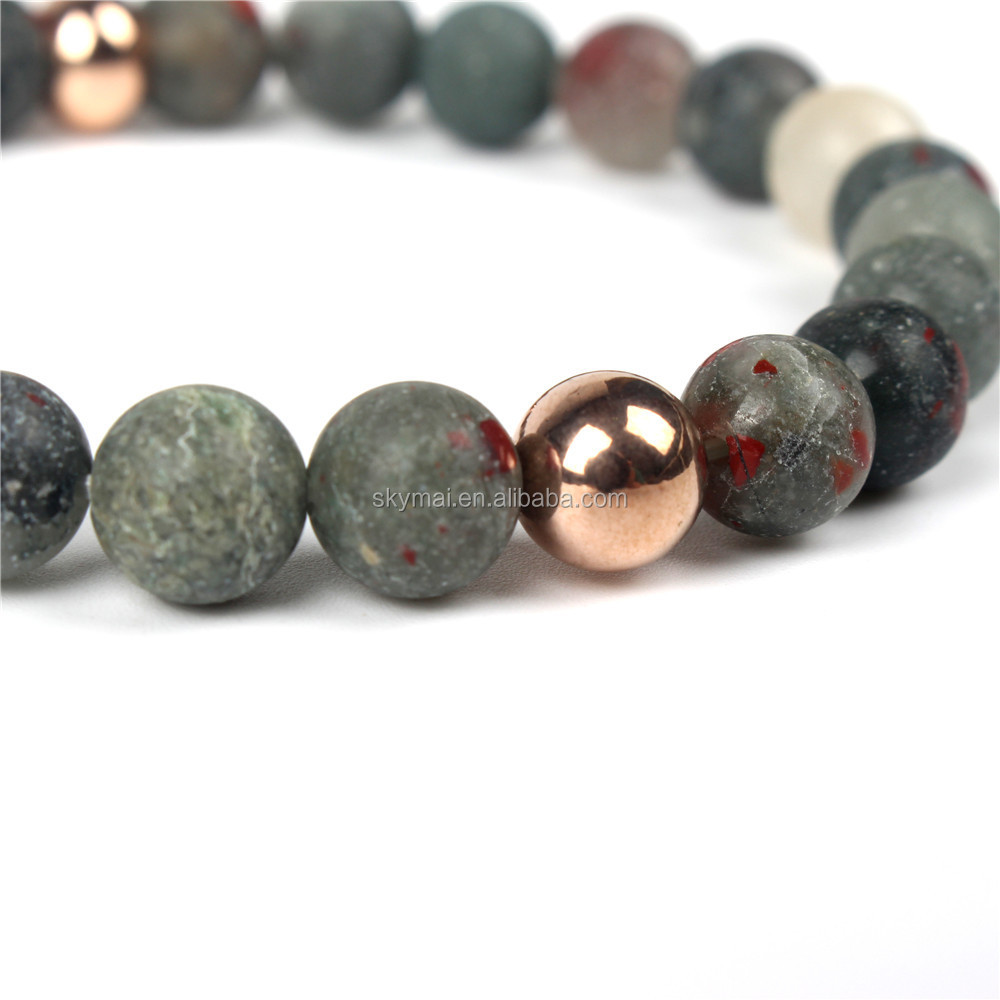 Heath yoga jewelry 8MM natural highest quality Semi-precious African blood stones steel bead strech bracelet