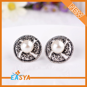 Classic Retro Antique Silver Pearl Stud Earrings Jewelry