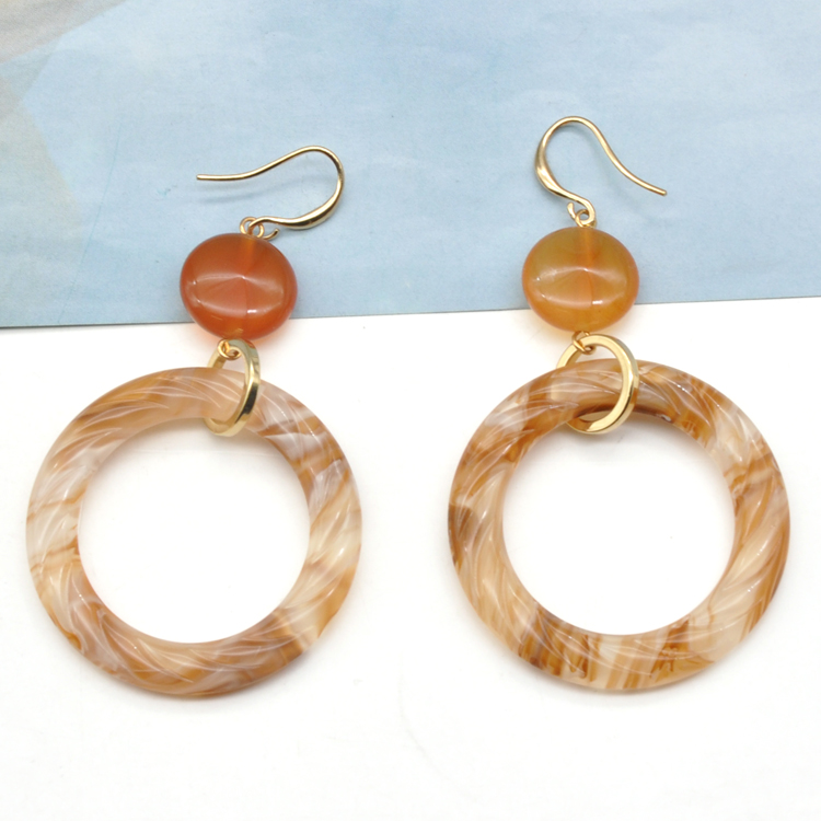 Newest design gold plated hook fish ear jewelry trendy ripple water wavy acrylic drop earrings