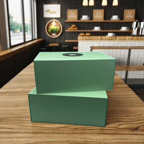 Caja de regalo de té magnético de papel verde personalizado