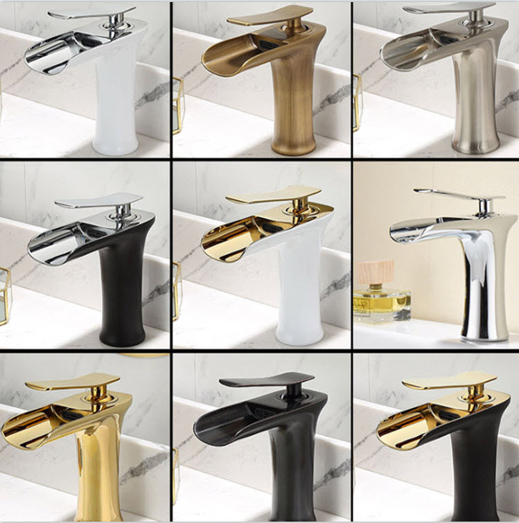 A0031-F2W Sanitary Single Hole Brass Bathroom Vanity Wash Basin Sink Mixer Black Waterfall Faucet