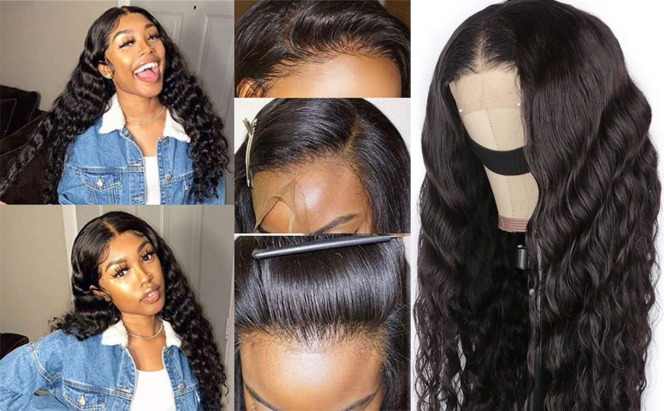 free sample Natural color 32 inch 4*4 lace loose deep wave wigs human hair remy hair 4*4 frontal swiss lace wigs brazilian hair