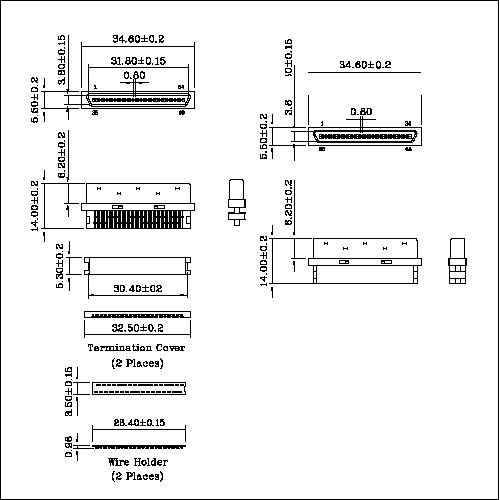 0.8mm Series 68P Cable Plug Connector IDC Mol 0.8mm Series 68P Cable Plug Connector IDC Mol