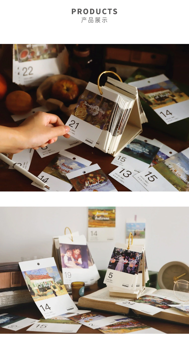 Retro Oil Painting Printing Mini Desk Calendar