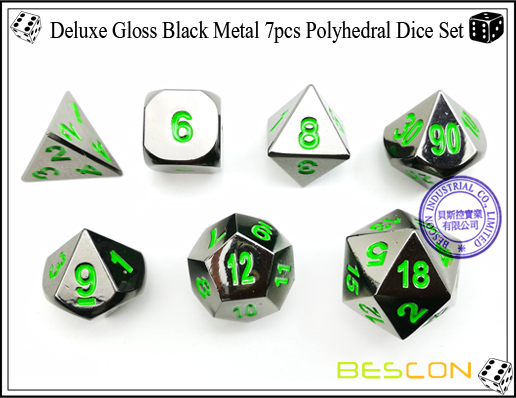Deluxe Gloss Schwarz Metall 7pcs Polyhedral Würfel Set-3 Deluxe Gloss Black Metal 7pcs Polyhedral Dice Set-3