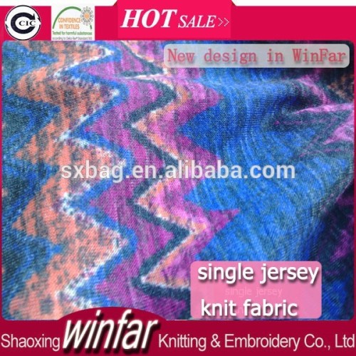 shaoxing winfar Textile Cheap Knit Single Jersey 4 Way Stretch Polyester Elastane Custom Fabric Printing for Garment