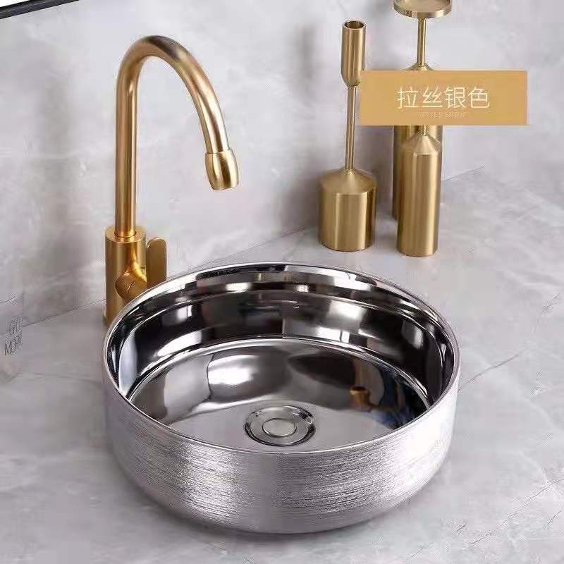 Lavabo en céramique de style de luxe de dessus d&#39;évier rond en céramique d&#39;or de comptoir de salle de bains pour la salle de bains