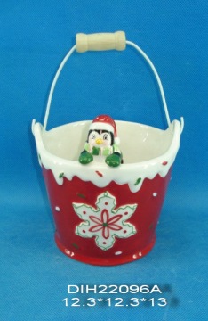 Hand-Painted Ceramic Penguin Storage Basket