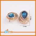 Vogue Crystal Blue Rhinestone Stud bentuk dengan penyaduran emas