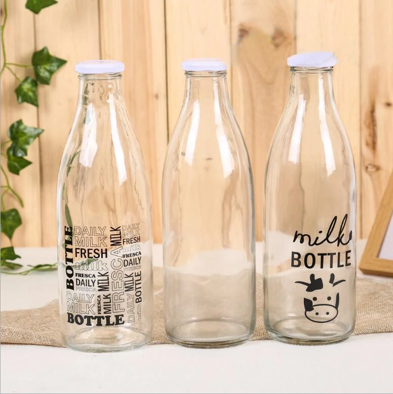 Custom Design Printing Logo Milk Bottle with Screw Cap 1 Liter Glass Bottle