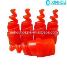 Plastic dust control and exhaust gas filtration spiral whirl jet nozzle