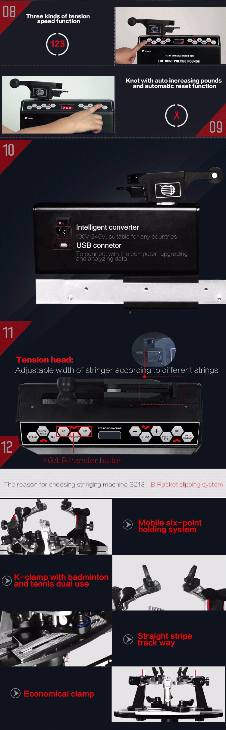 SIBOASI Table electronic badminton AND tennis racket stringing machine with full set S213